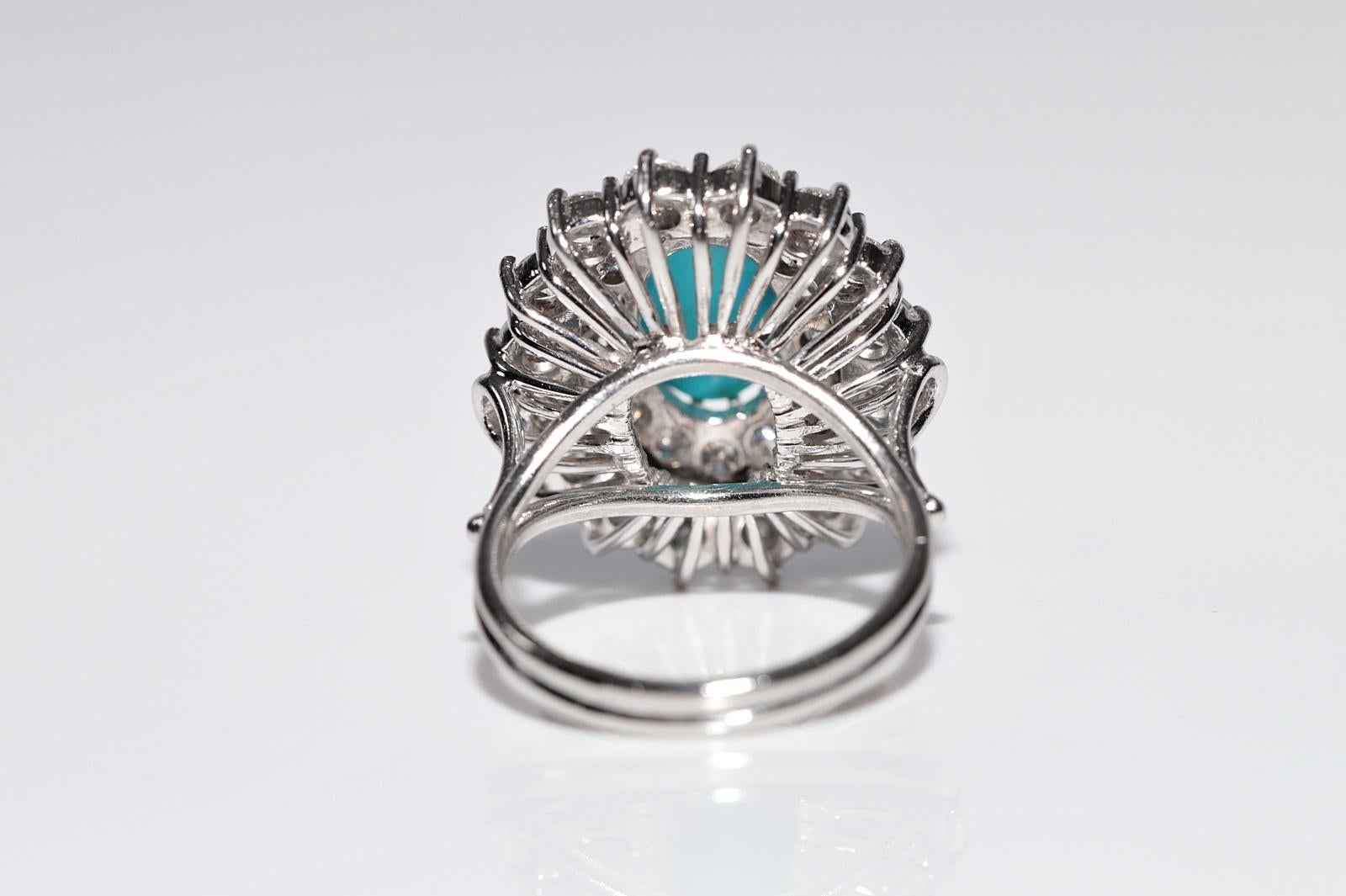 Platinring mit natürlichem Diamant und Türkis, Vintage, ca. 1970er Jahre im Angebot 8