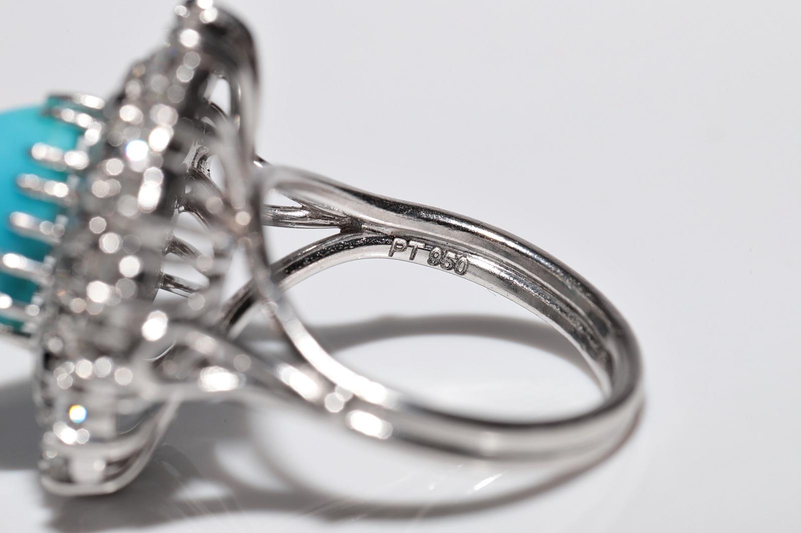 Platinring mit natürlichem Diamant und Türkis, Vintage, ca. 1970er Jahre im Angebot 9