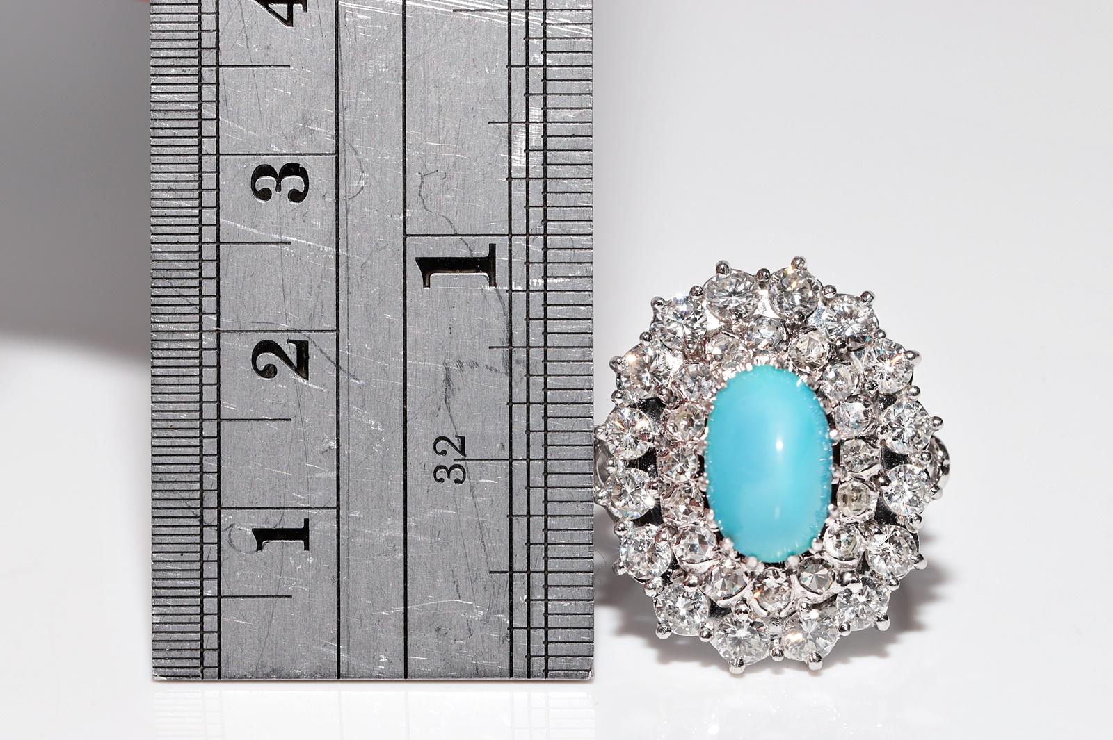 Platinring mit natürlichem Diamant und Türkis, Vintage, ca. 1970er Jahre im Angebot 10