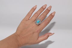 Vintage Circa 1970s Platinum Natural Diamond And Turquoise Ring