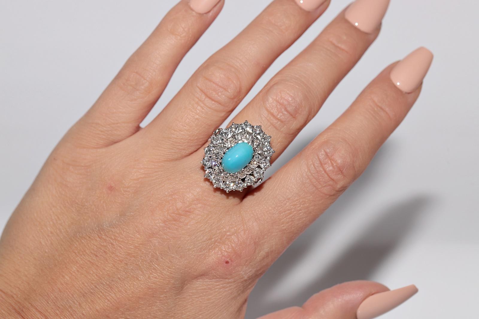 Platinring mit natürlichem Diamant und Türkis, Vintage, ca. 1970er Jahre (Retro) im Angebot