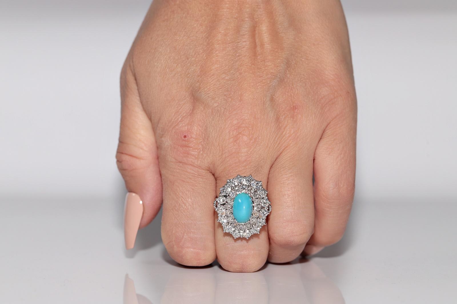 Platinring mit natürlichem Diamant und Türkis, Vintage, ca. 1970er Jahre (Brillantschliff) im Angebot