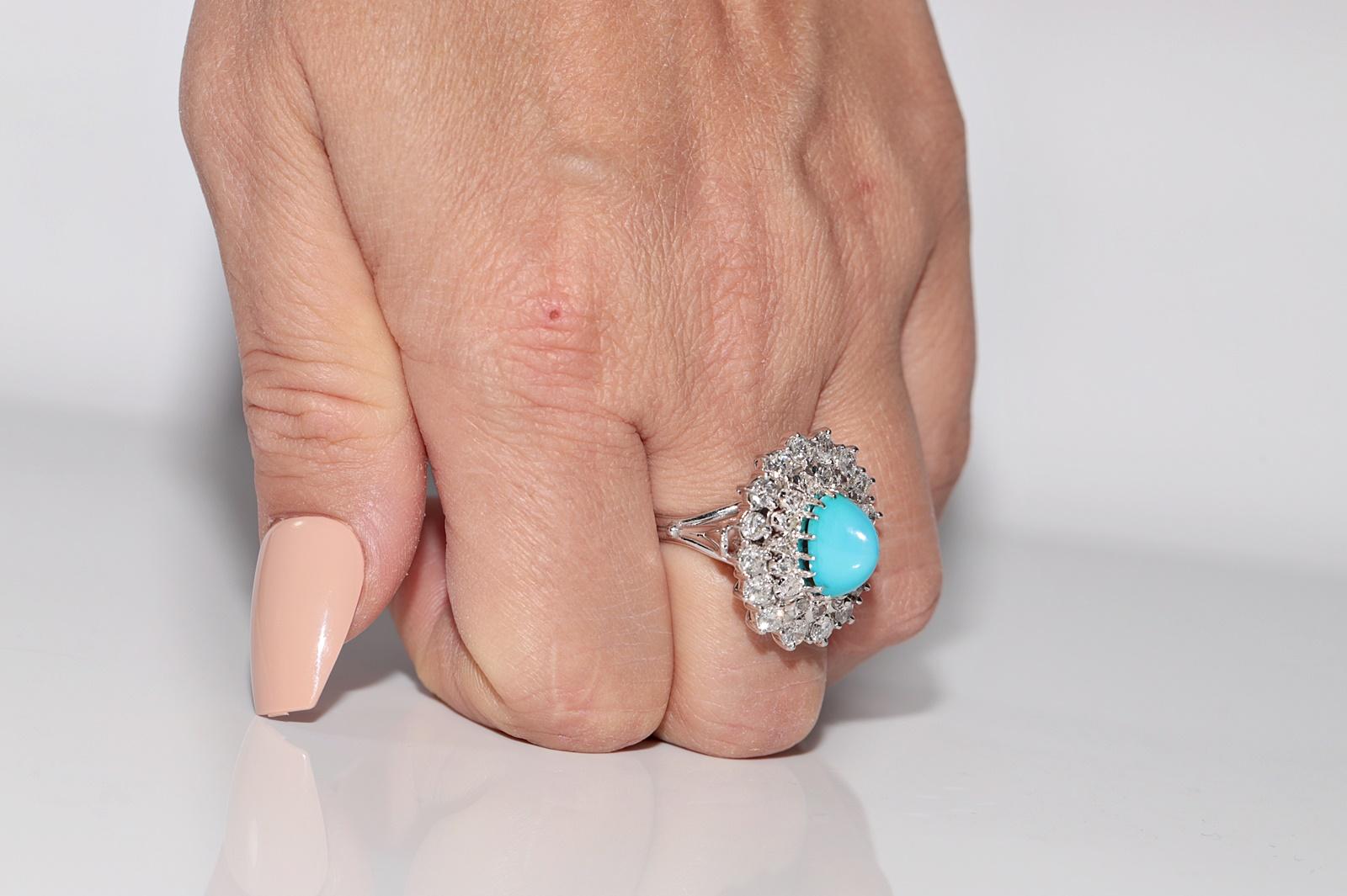Platinring mit natürlichem Diamant und Türkis, Vintage, ca. 1970er Jahre Damen im Angebot