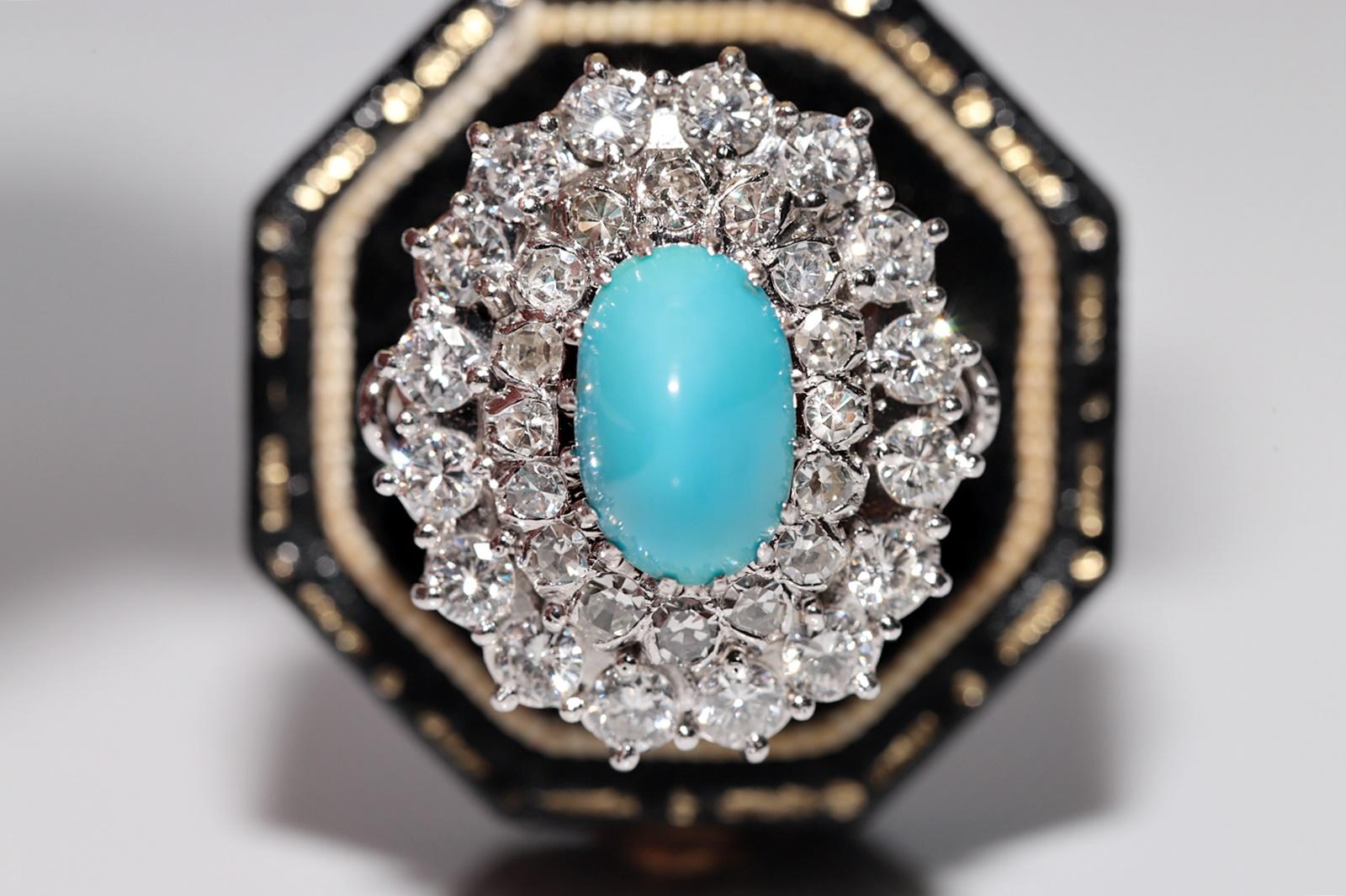 Platinring mit natürlichem Diamant und Türkis, Vintage, ca. 1970er Jahre im Angebot 2
