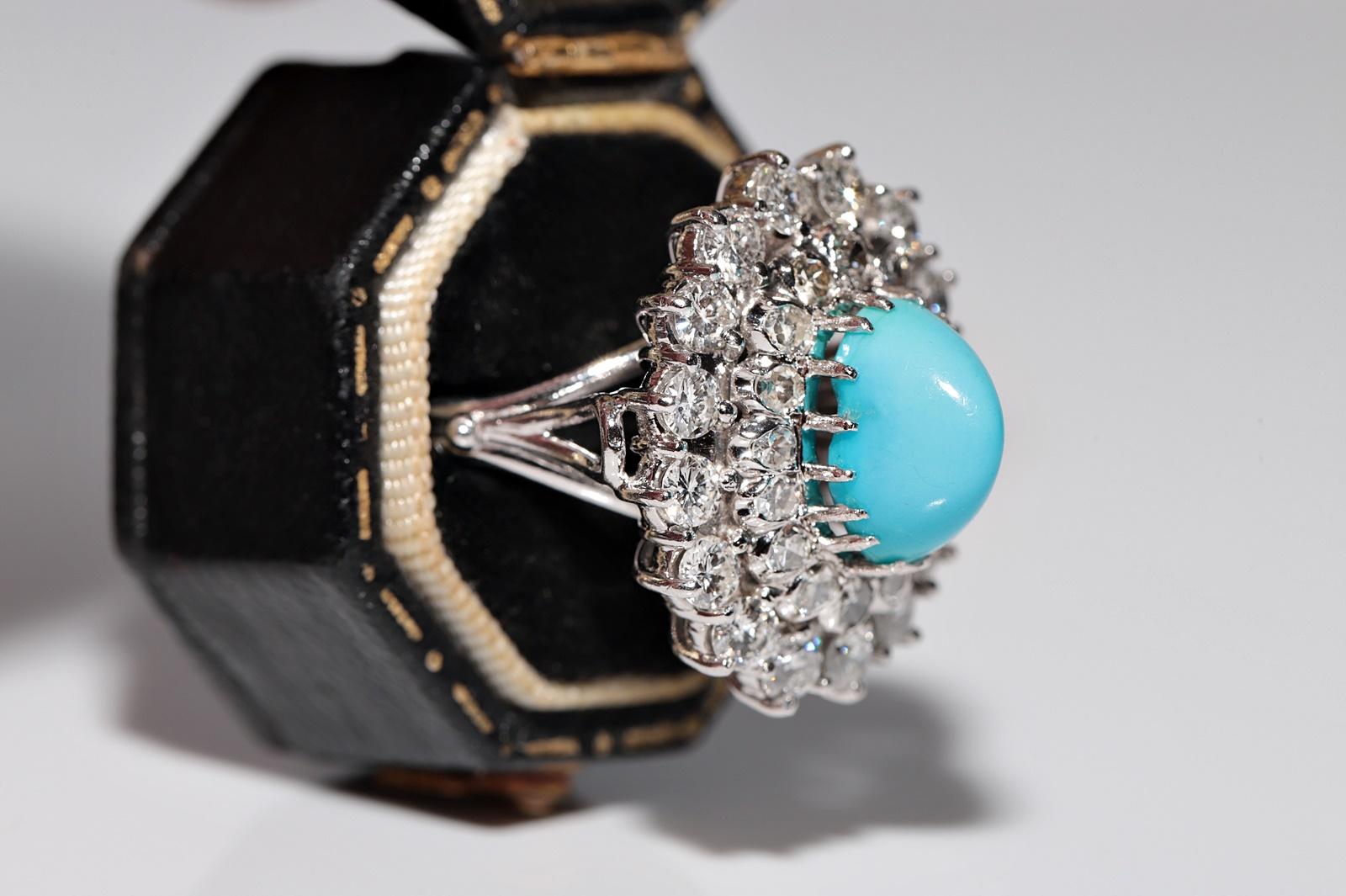 Platinring mit natürlichem Diamant und Türkis, Vintage, ca. 1970er Jahre im Angebot 3