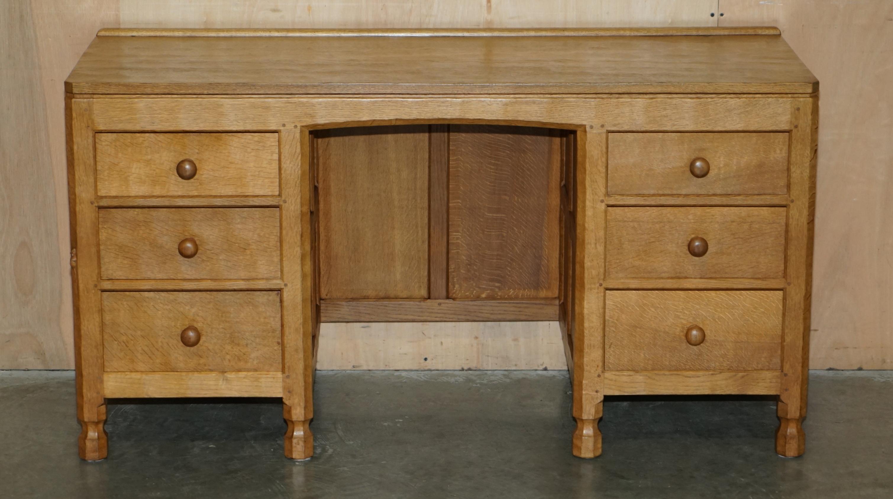 Country VINTAGE CIRCA 1970 ROBERT MOUSEMAN THOMPSON ENGLISH PEDESTAL DESK ADAZED TOP in vendita