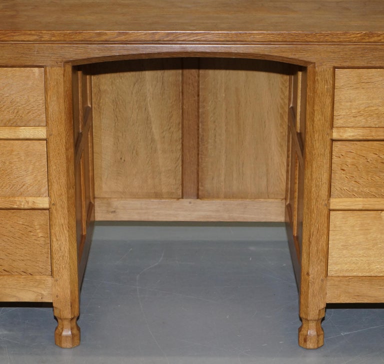 Vintage circa 1970s Robert Thompson Mouseman Oak Kneehole Desk Dressing