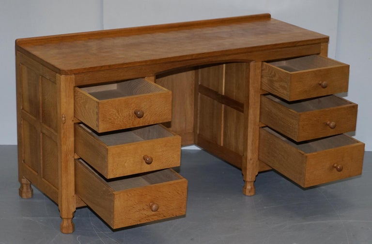 Vintage circa 1970s Robert Thompson Mouseman Oak Kneehole Desk Dressing
