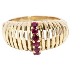 Vintage Circa 1970s Ruby Ribbed Dress Ring 9 Carat Yellow Gold