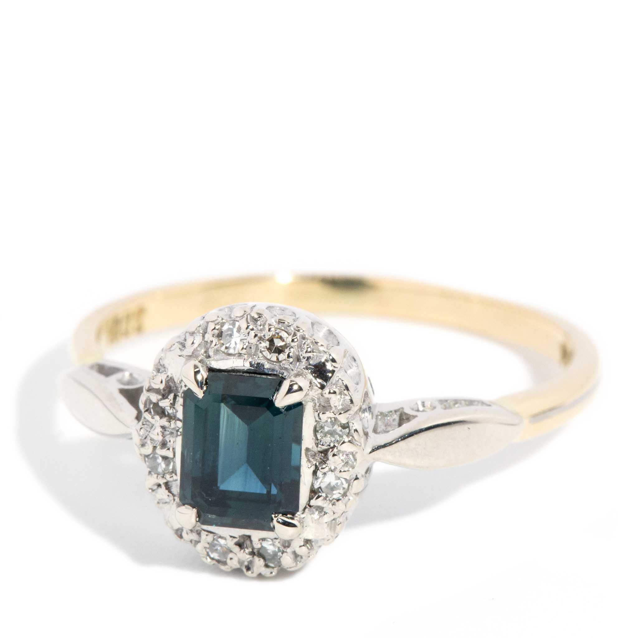 Modern Vintage Circa 1970s Sapphire & Diamond Cluster Ring 18 Carat Gold For Sale