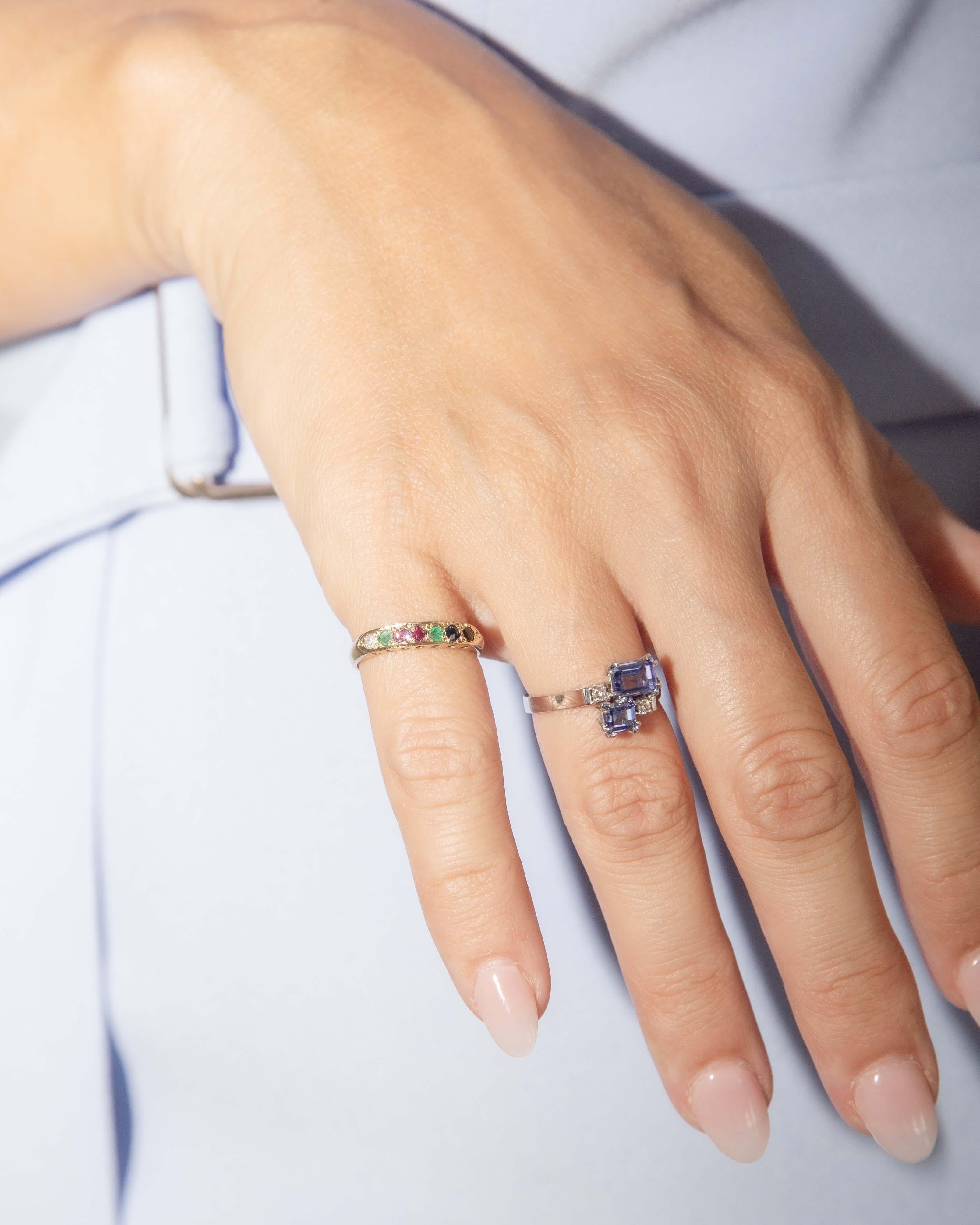 Vintage Circa 1970s Anillo Gemelo Tanzanita Diamante Oro Blanco 18 Quilates en venta 4