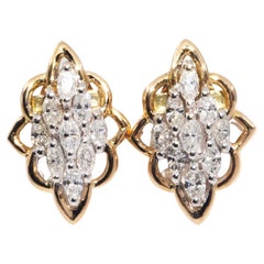 Vintage Circa 1970s Vintage 18 Carat Yellow and White Gold Diamond Cluster Studs