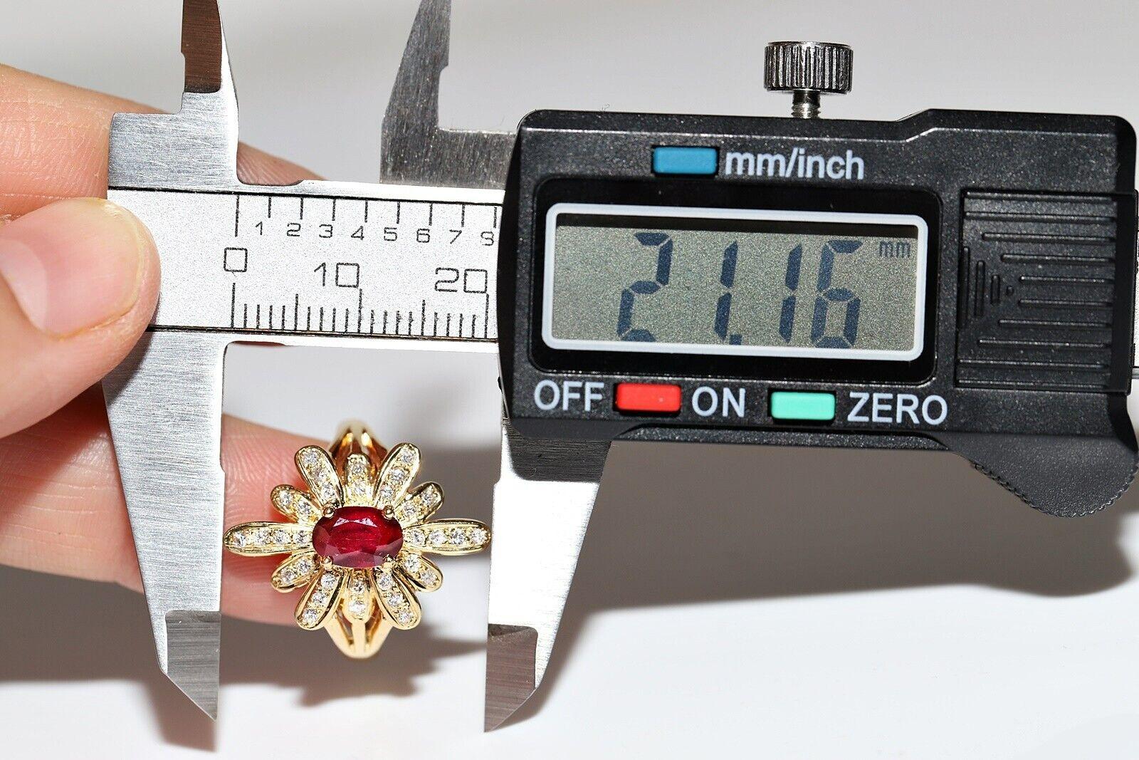 Vintage Navette-Ring, Vintage, um 1980, 18 Karat Gold, natürlicher Diamant und Rubin, dekoriert, Vintage im Angebot 4