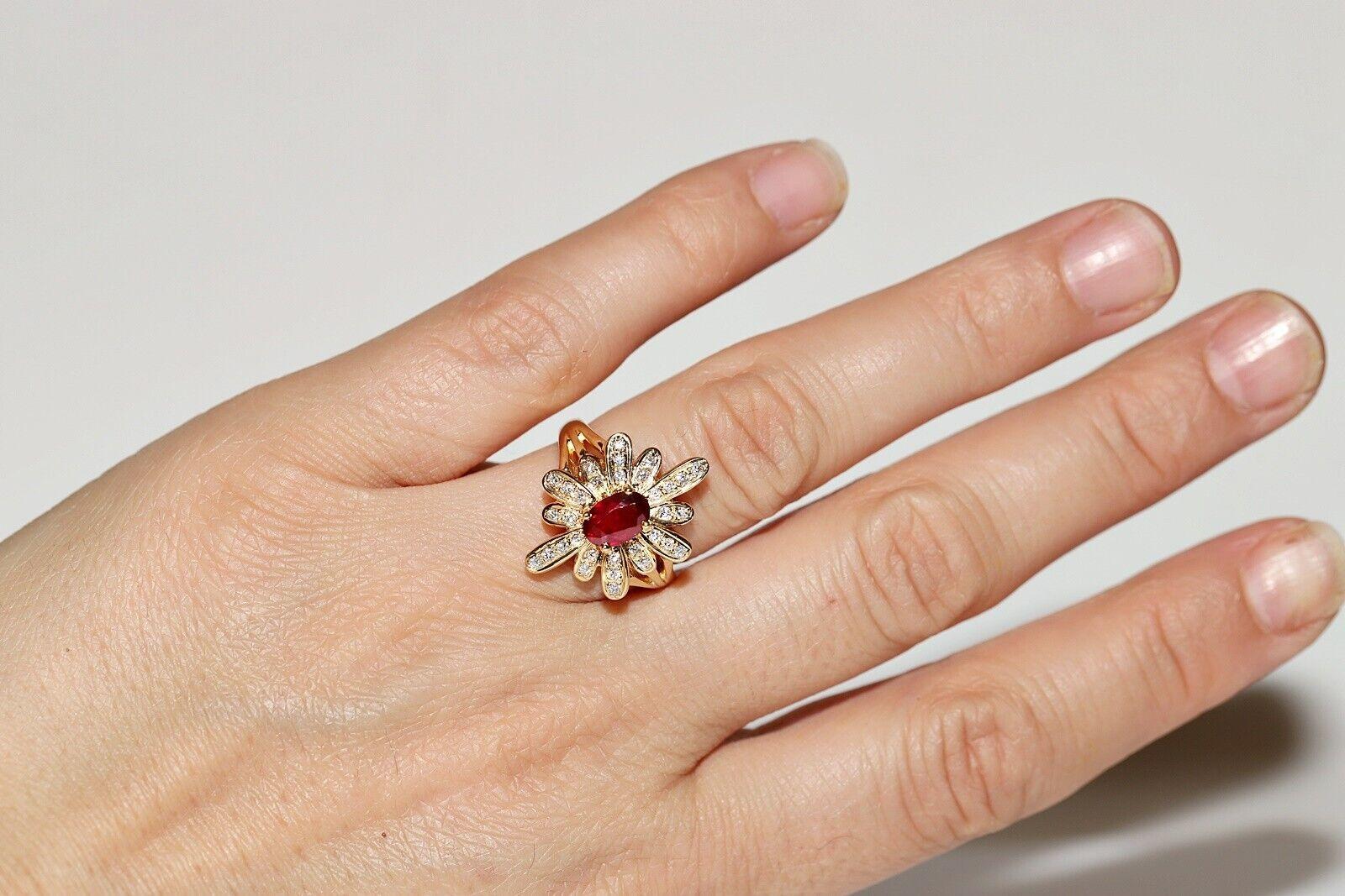 Vintage Navette-Ring, Vintage, um 1980, 18 Karat Gold, natürlicher Diamant und Rubin, dekoriert, Vintage im Angebot 6