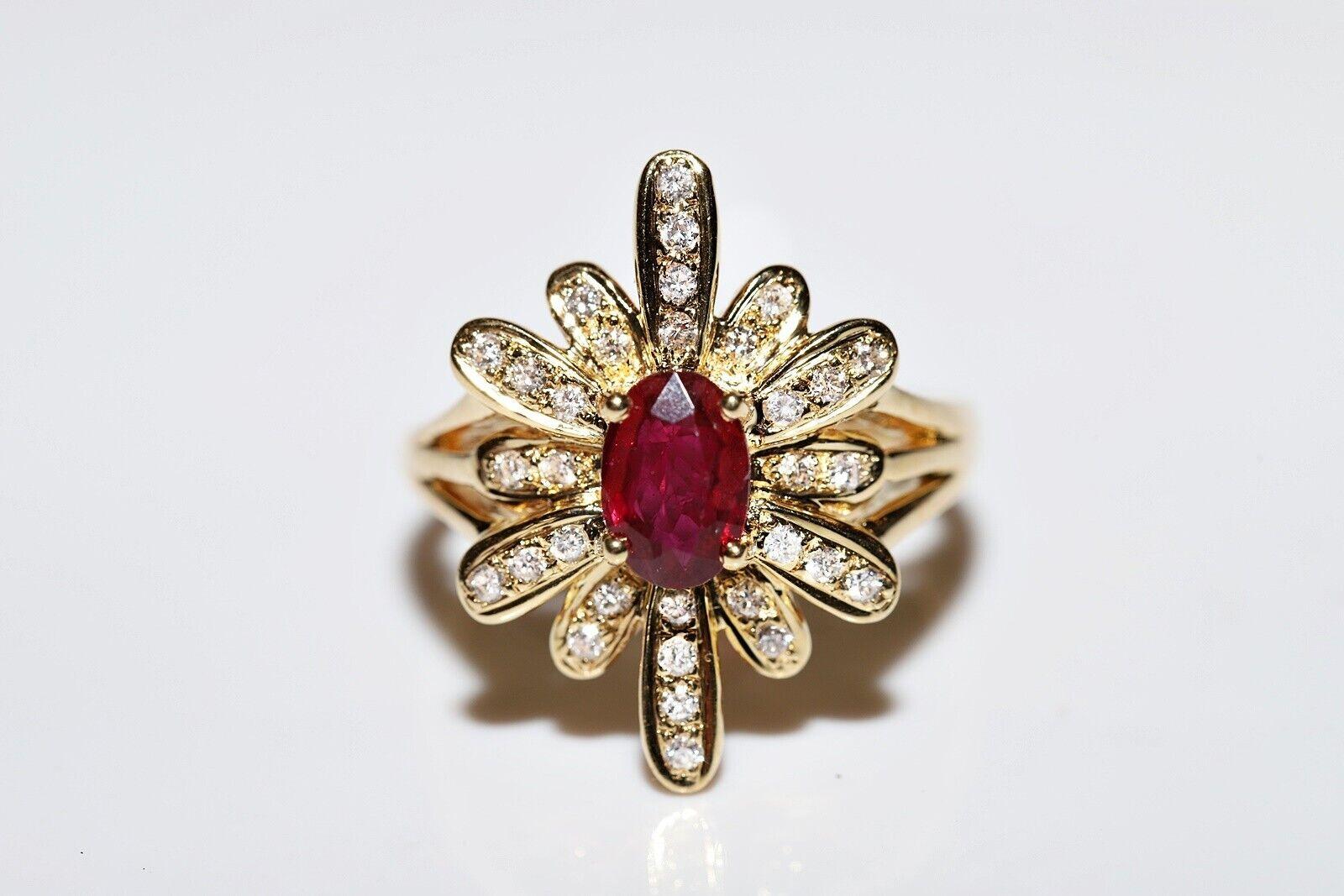 Vintage Navette-Ring, Vintage, um 1980, 18 Karat Gold, natürlicher Diamant und Rubin, dekoriert, Vintage im Zustand „Gut“ im Angebot in Fatih/İstanbul, 34