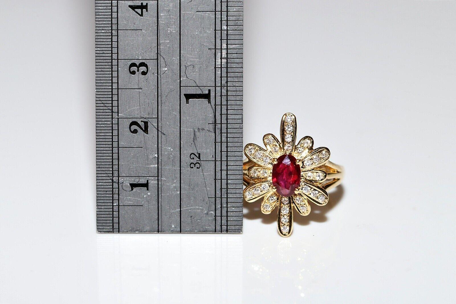 Vintage Navette-Ring, Vintage, um 1980, 18 Karat Gold, natürlicher Diamant und Rubin, dekoriert, Vintage Damen im Angebot