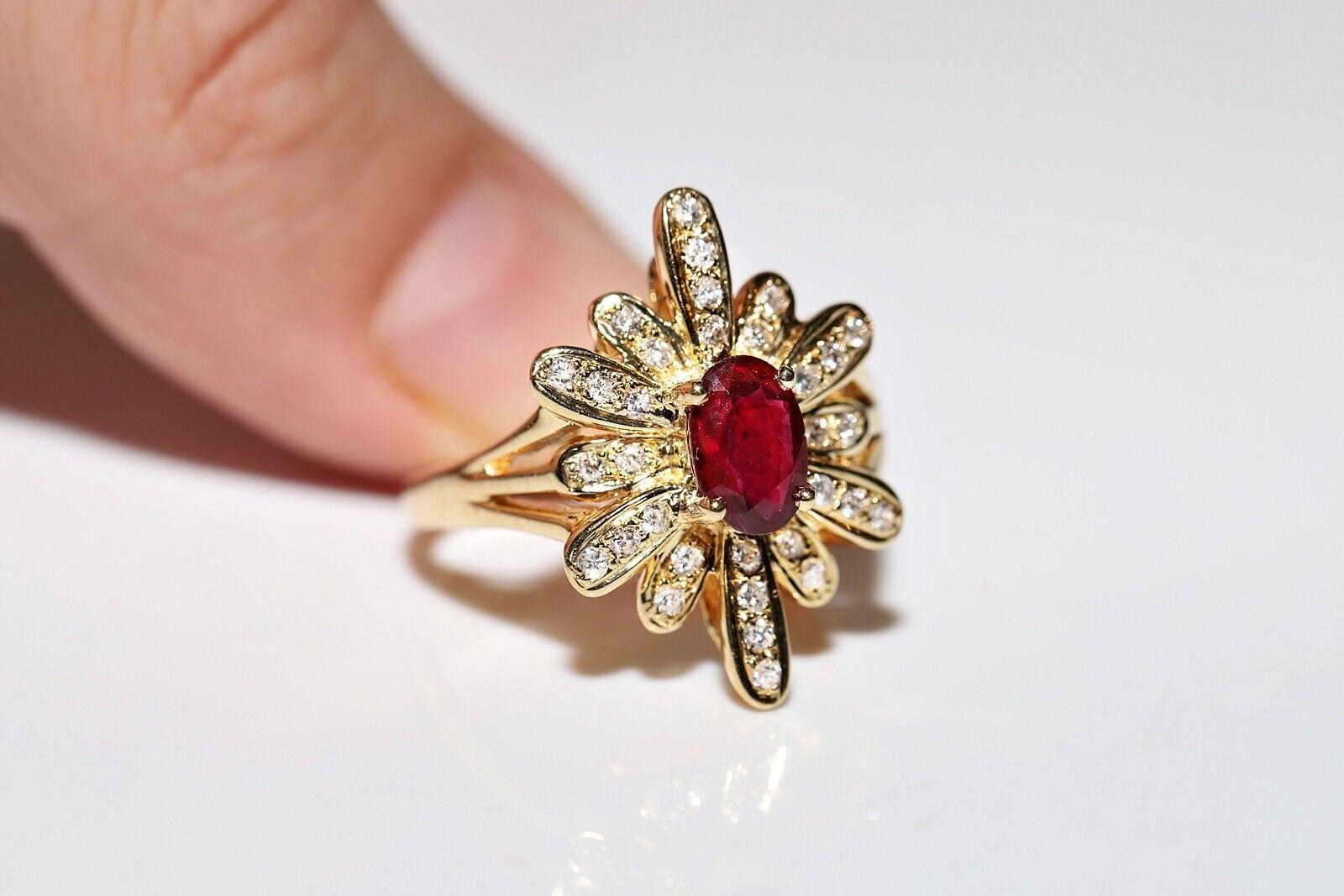 Vintage Navette-Ring, Vintage, um 1980, 18 Karat Gold, natürlicher Diamant und Rubin, dekoriert, Vintage im Angebot 1