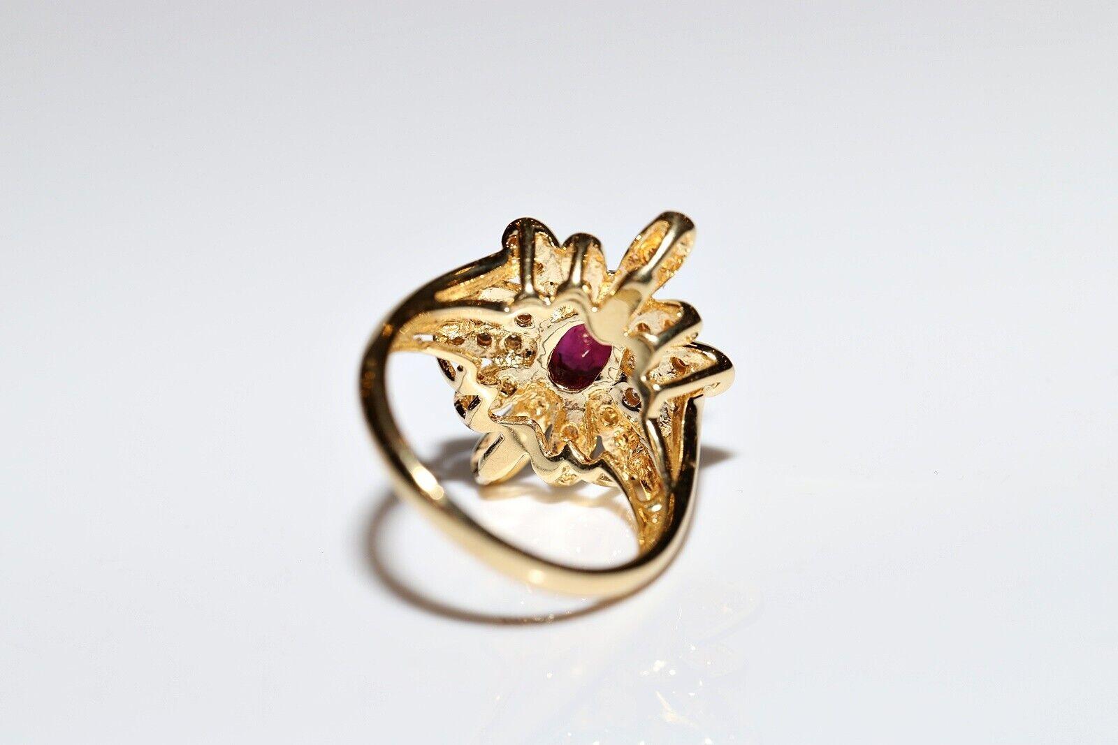 Vintage Navette-Ring, Vintage, um 1980, 18 Karat Gold, natürlicher Diamant und Rubin, dekoriert, Vintage im Angebot 2
