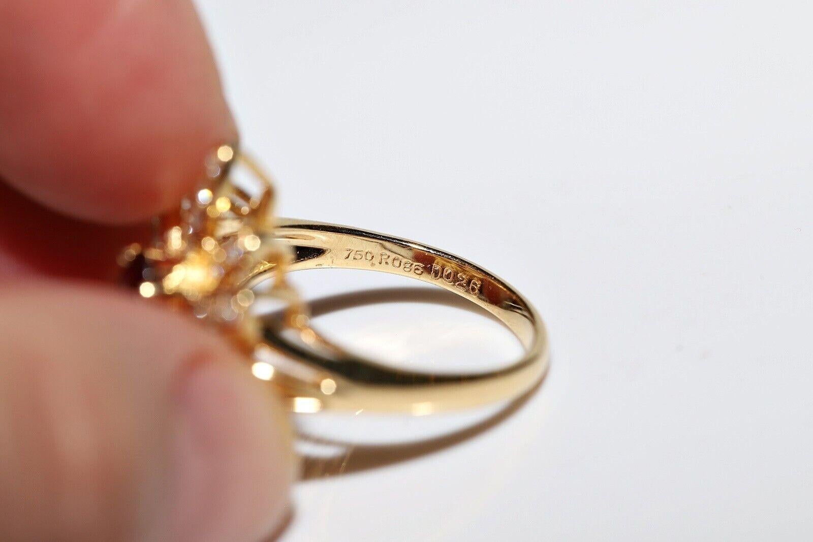Vintage Navette-Ring, Vintage, um 1980, 18 Karat Gold, natürlicher Diamant und Rubin, dekoriert, Vintage im Angebot 3