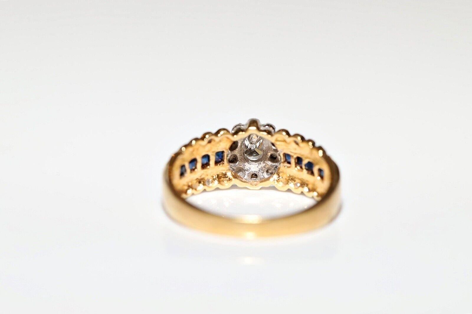 Vintage Circa 1980 18k Gold Natural Diamond And Sapphire Decorated Ring  In Good Condition For Sale In Fatih/İstanbul, 34