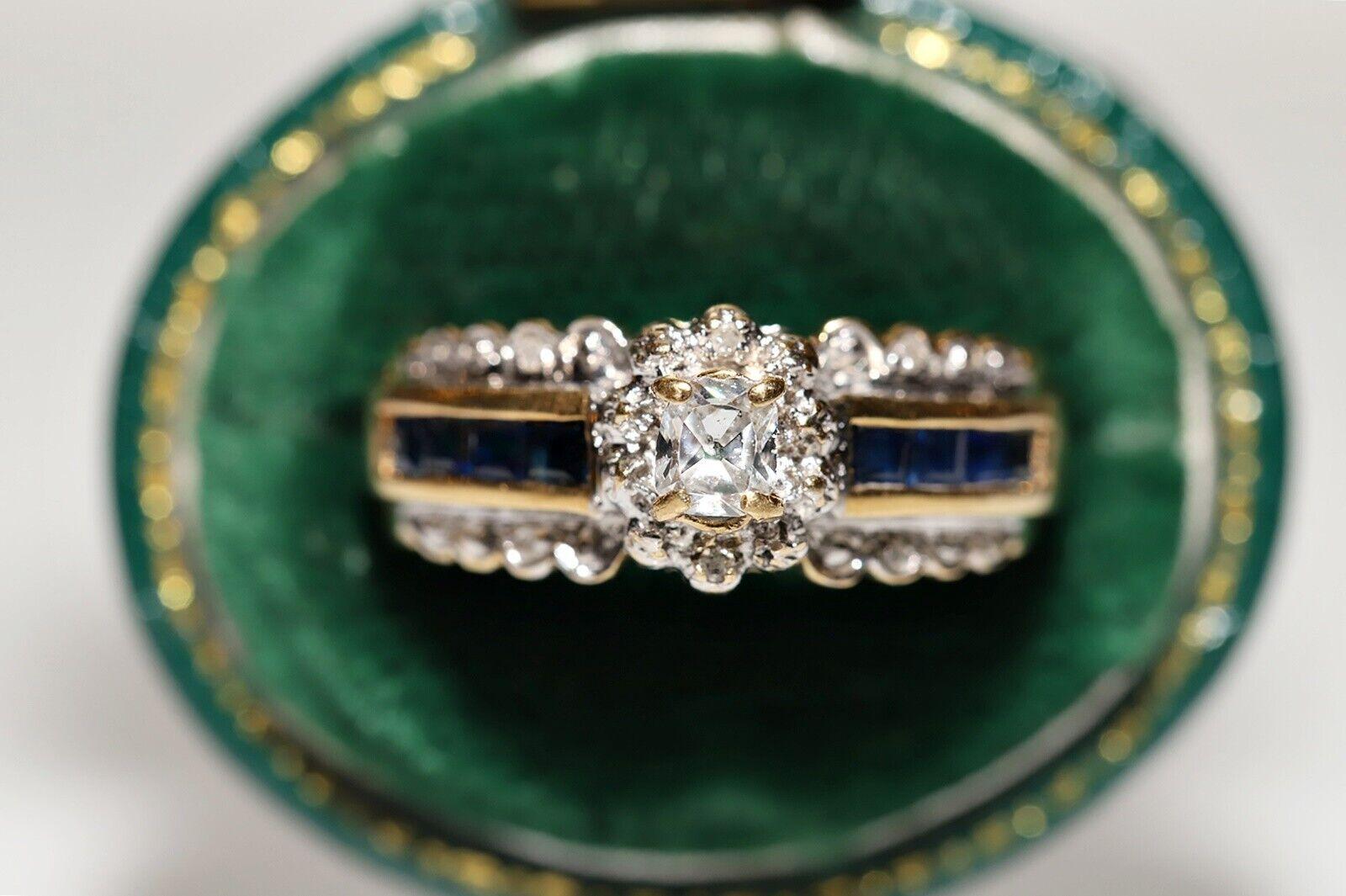 Vintage Circa 1980 Bague en or 18k décorée de diamants naturels et de saphirs  en vente 2