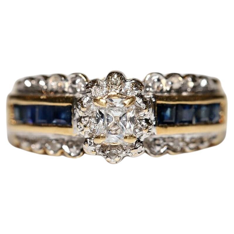 Vintage Circa 1980 18k Gold Natural Diamond And Sapphire Decorated Ring  For Sale