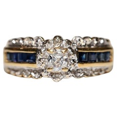 Vintage Circa 1980 18k Gold Natural Diamond And Sapphire Decorated Ring 