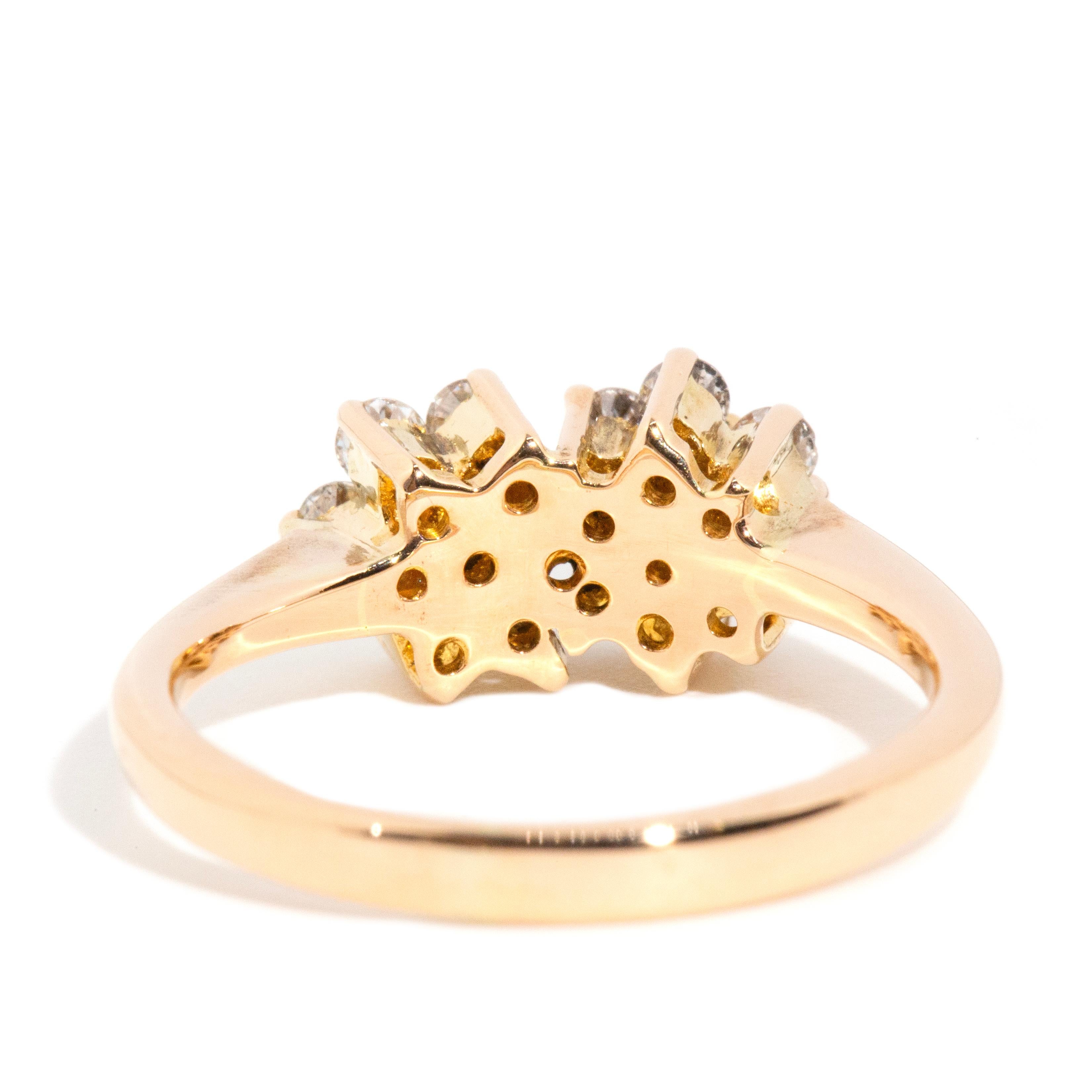 Vintage Circa 1980s 0.50 Carat Twin Cluster Diamond Ring 18 Carat Yellow Gold For Sale 2