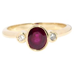 Vintage Circa 1980s 1.00 Carat Ruby & Diamond Ring 18 Carat Yellow Gold