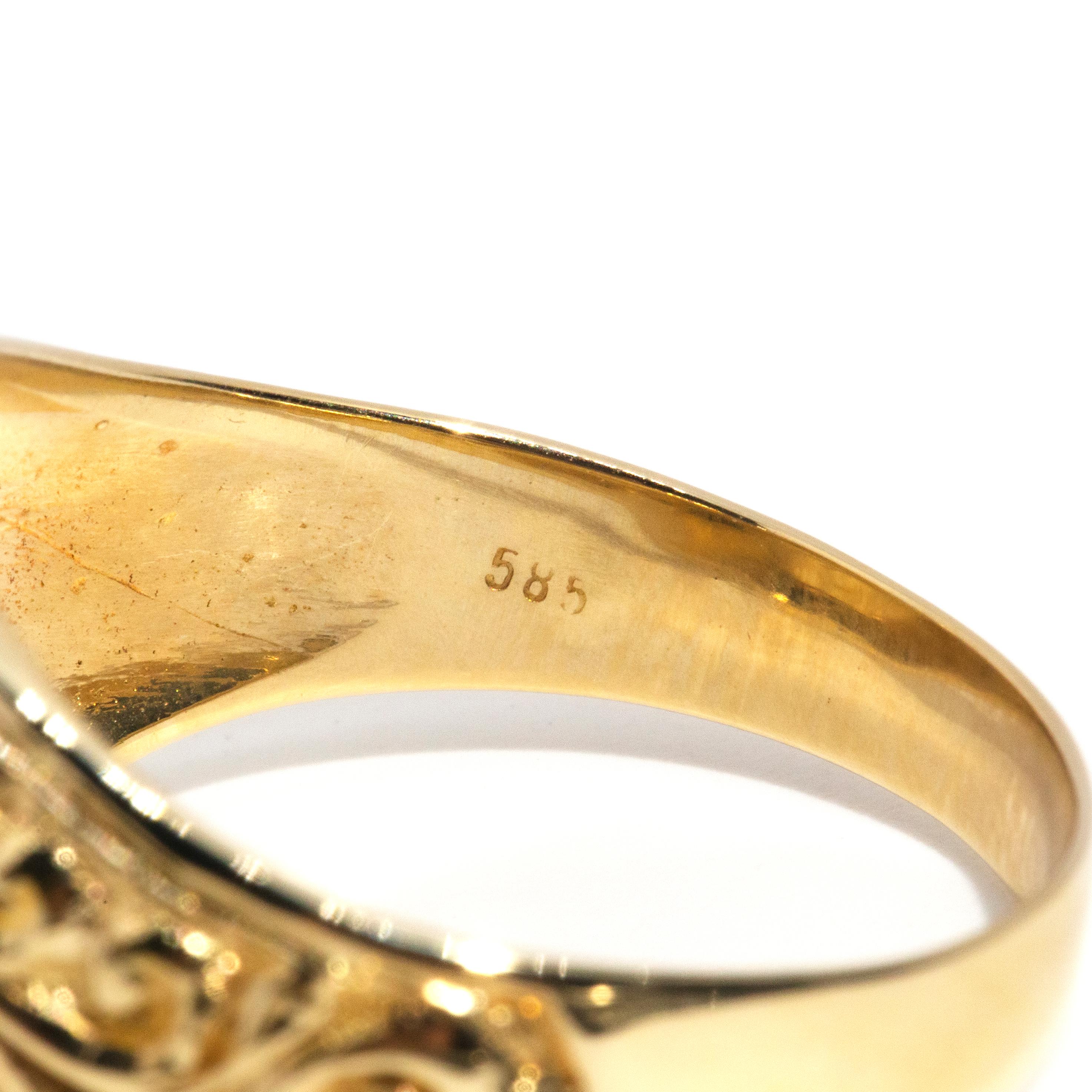 Vintage um 1980 14 Karat Gelb- und Weißgold Römisch-inspirierter Siegelring 8