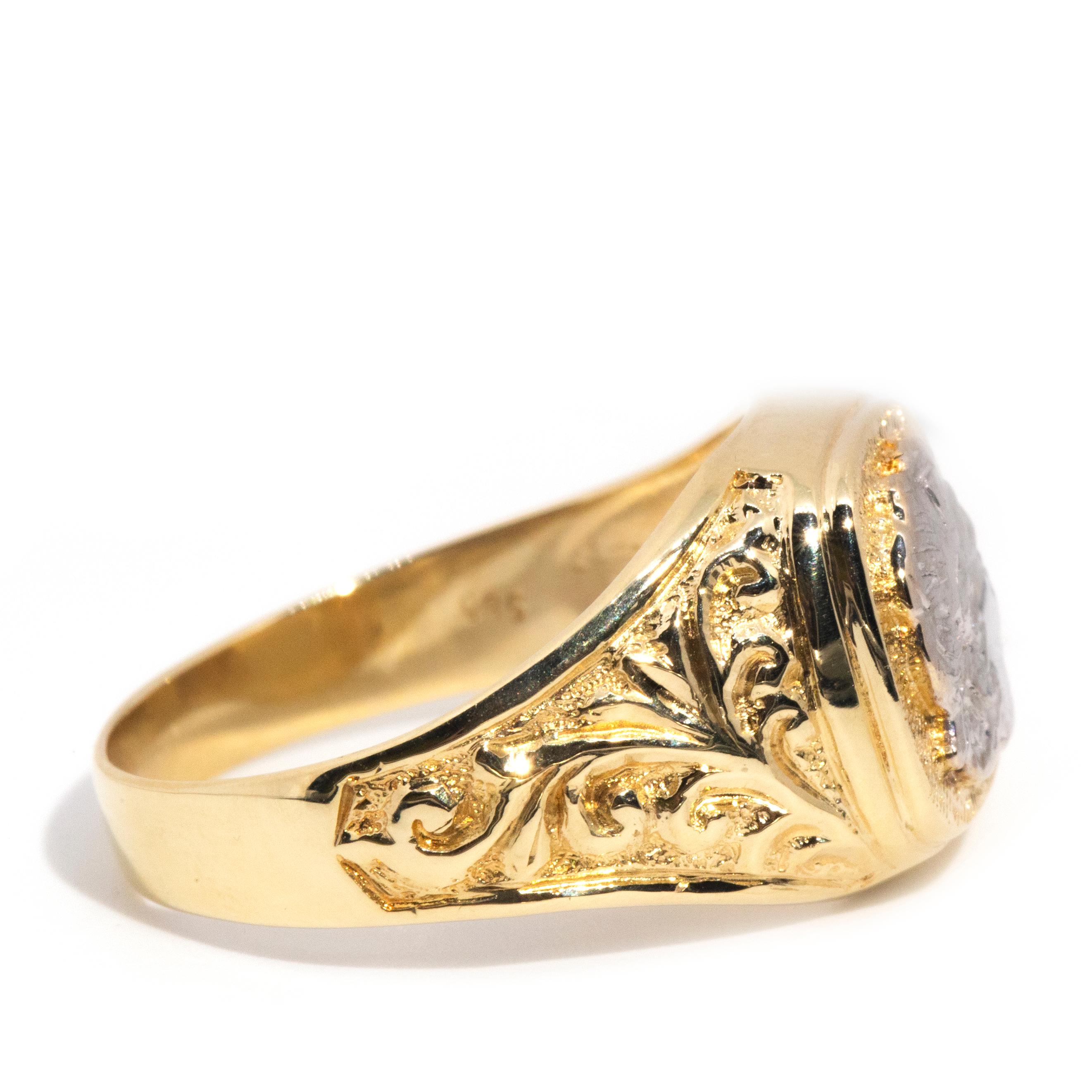Vintage um 1980 14 Karat Gelb- und Weißgold Römisch-inspirierter Siegelring 2