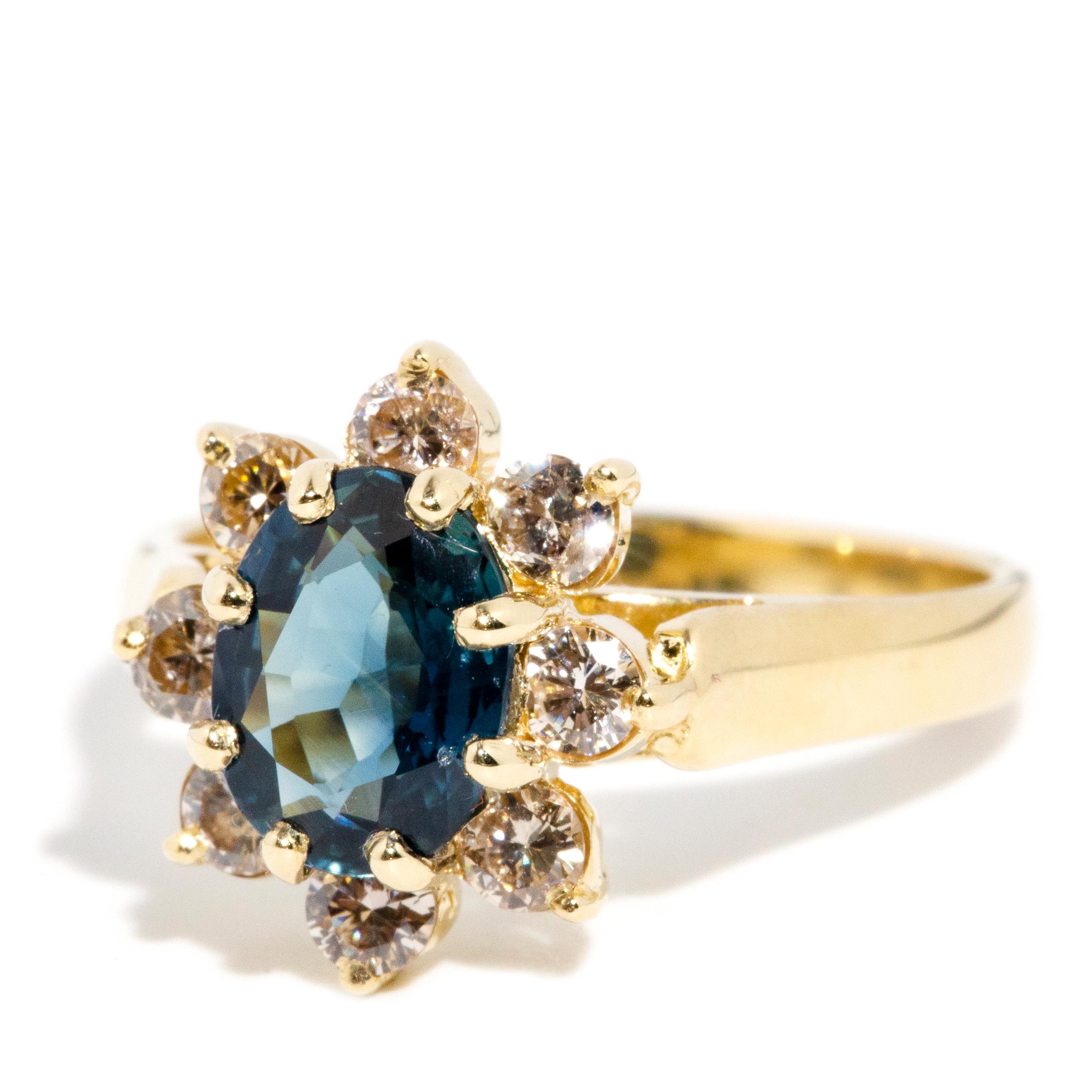 Modern Vintage Circa 1980s 1.48 Carat Sapphire and Diamond Ring 18 Carat Yellow Gold