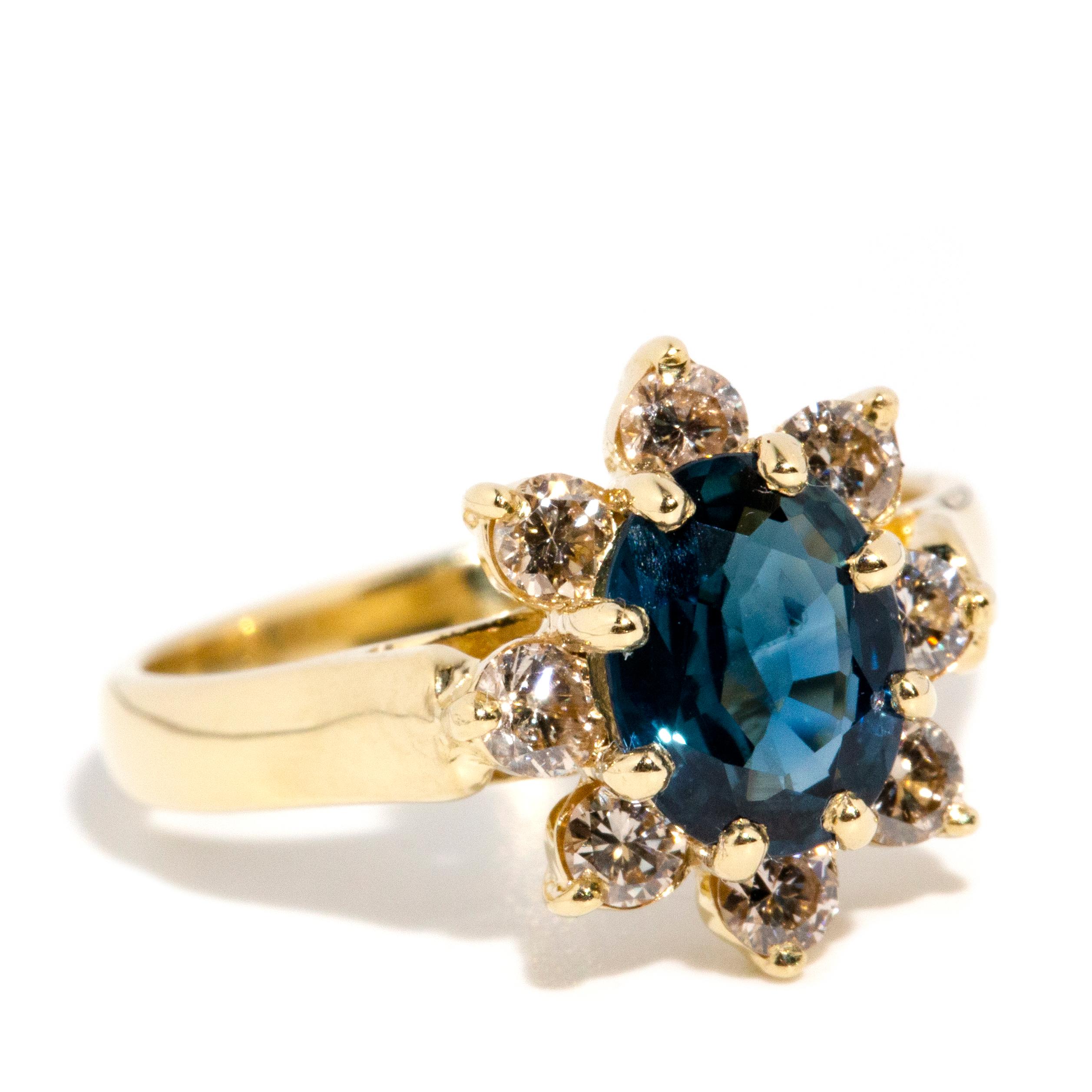 Vintage Circa 1980s 1.48 Carat Sapphire and Diamond Ring 18 Carat Yellow Gold In Good Condition In Hamilton, AU