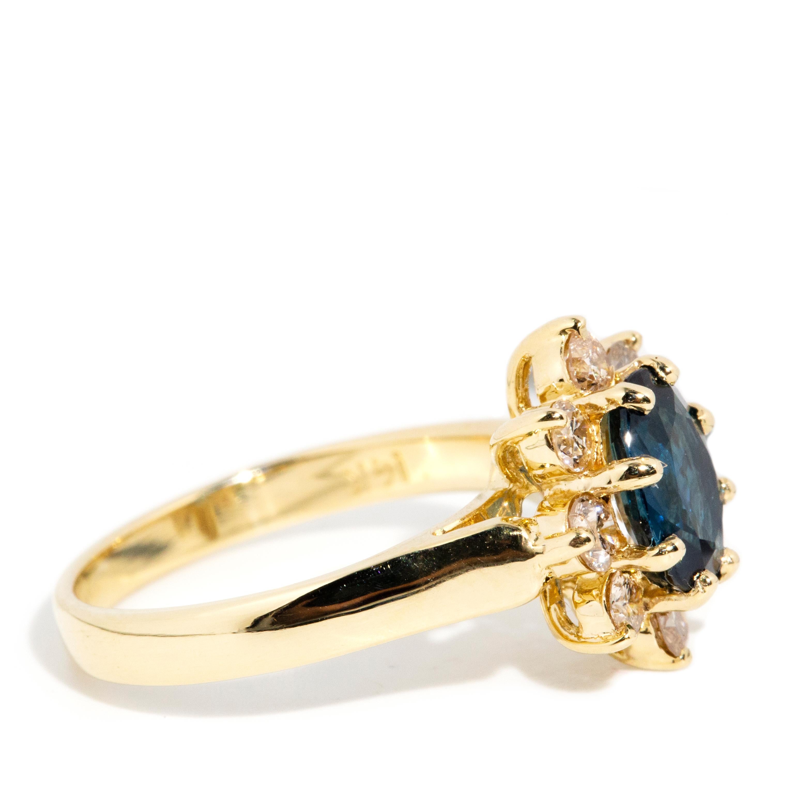 Vintage Circa 1980s 1.48 Carat Sapphire and Diamond Ring 18 Carat Yellow Gold 1