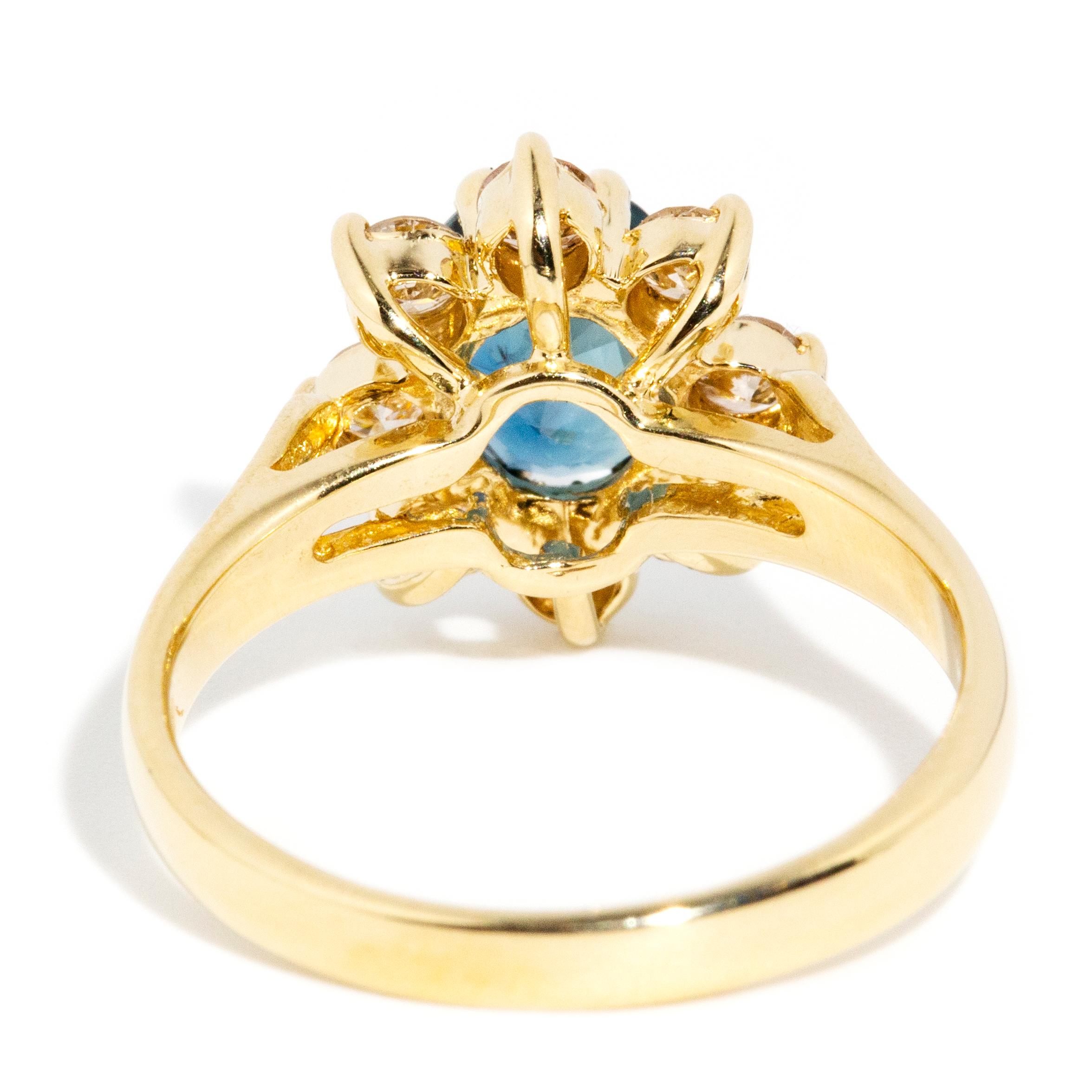 Vintage Circa 1980s 1.48 Carat Sapphire and Diamond Ring 18 Carat Yellow Gold 3
