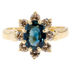 Vintage Circa 1980s 1.48 Carat Sapphire and Diamond Ring 18 Carat Yellow Gold