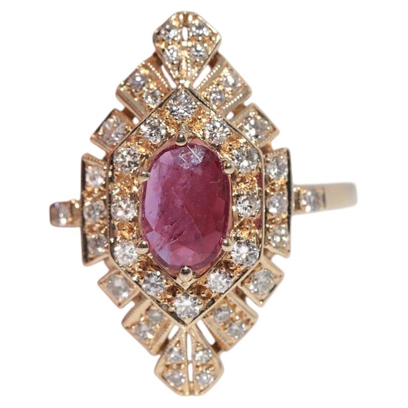 Vintage Circa 1980s 14k Gold Estate Natural Diamond An Oval Cut Ruby Ring