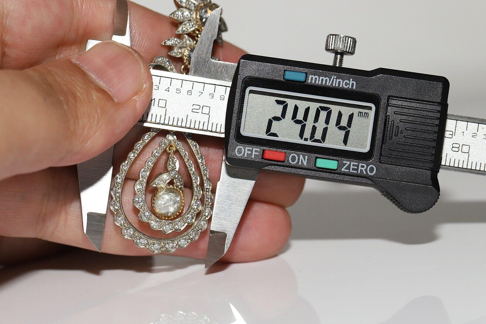 Vintage Circa 1980er Jahre 14k Gold Handgefertigte Halskette mit natürlichem Diamant-Deko-Anhänger, Vintage im Angebot 4