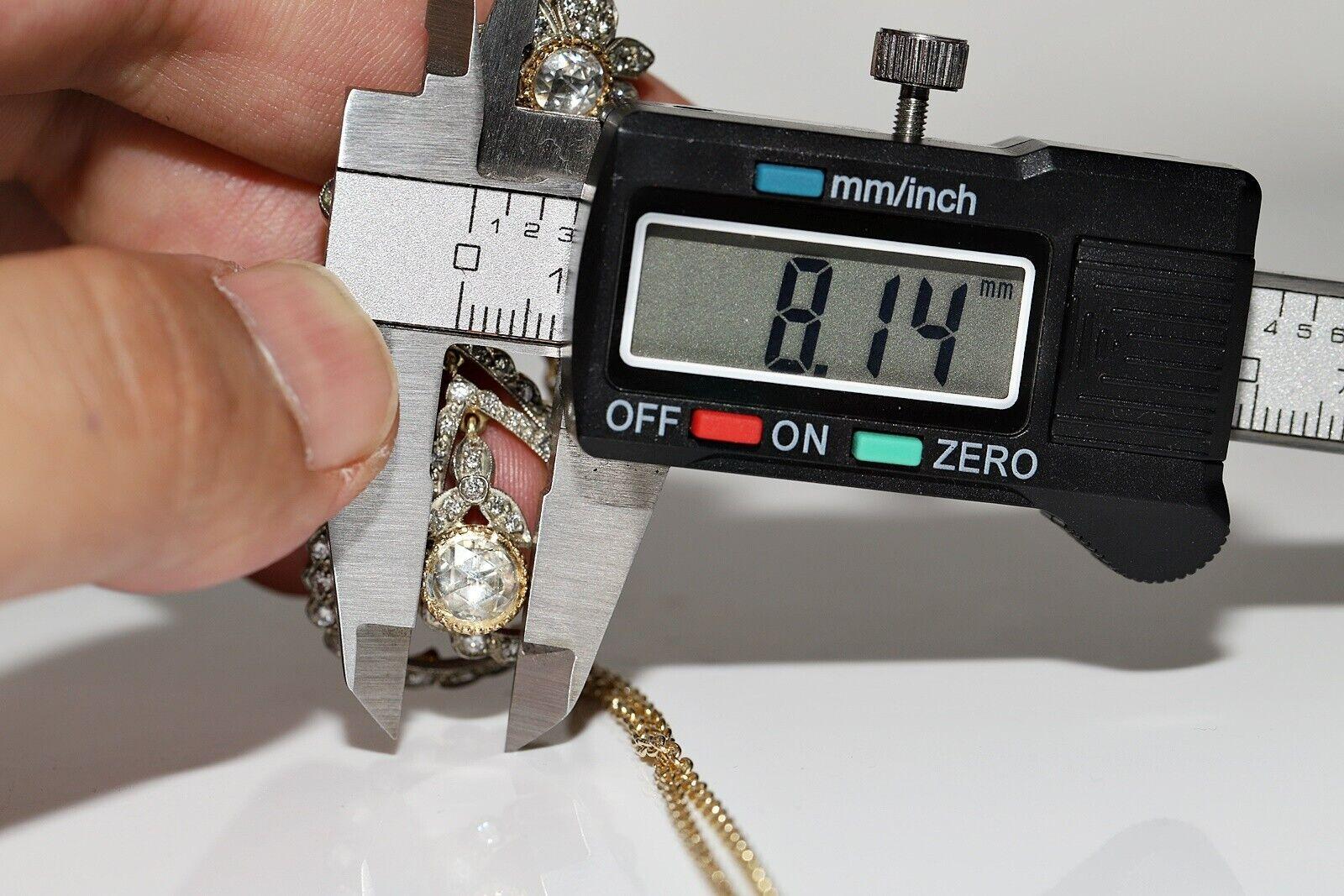 Vintage Circa 1980er Jahre 14k Gold Handgefertigte Halskette mit natürlichem Diamant-Deko-Anhänger, Vintage im Angebot 5