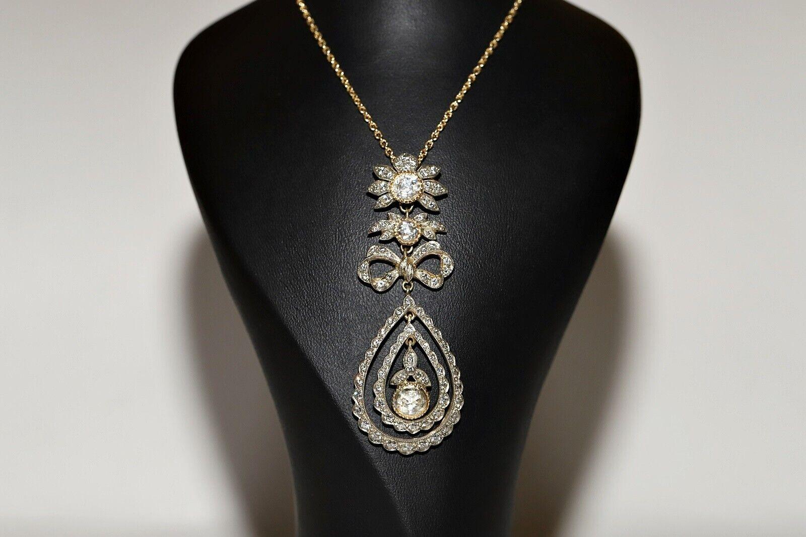 Vintage Circa 1980er Jahre 14k Gold Handgefertigte Halskette mit natürlichem Diamant-Deko-Anhänger, Vintage im Angebot 8