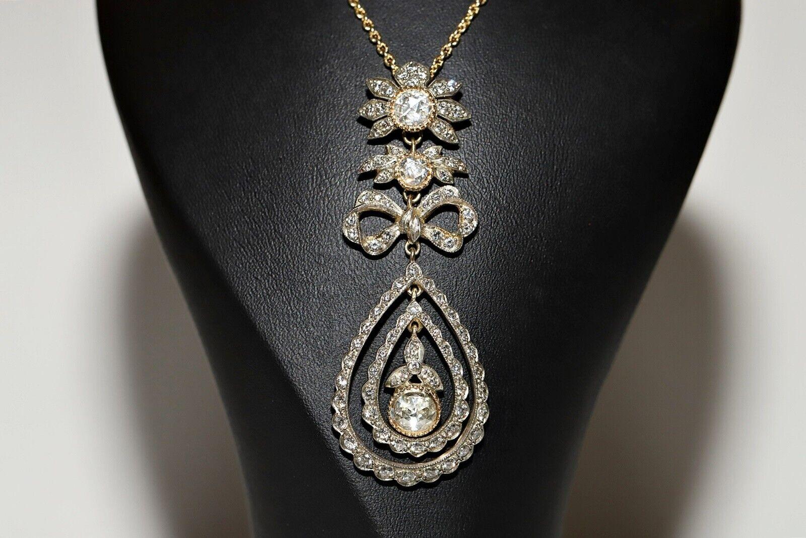 Vintage Circa 1980er Jahre 14k Gold Handgefertigte Halskette mit natürlichem Diamant-Deko-Anhänger, Vintage im Angebot 9