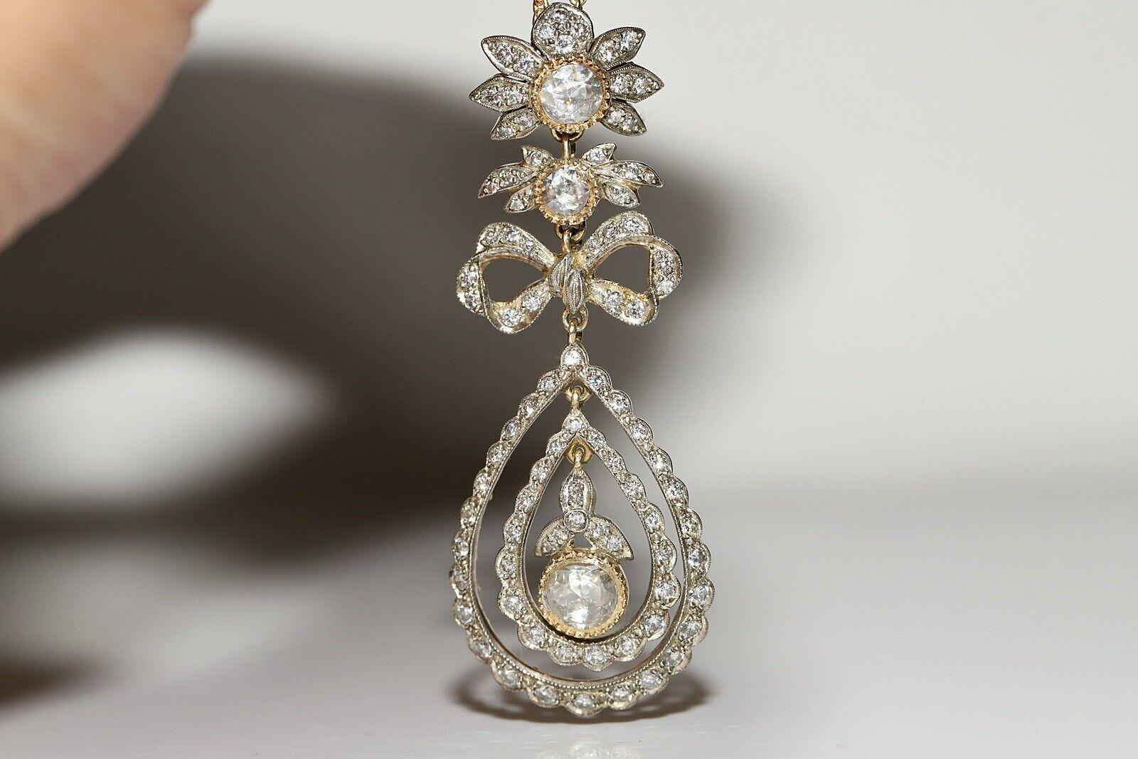 Vintage Circa 1980er Jahre 14k Gold Handgefertigte Halskette mit natürlichem Diamant-Deko-Anhänger, Vintage im Zustand „Gut“ im Angebot in Fatih/İstanbul, 34