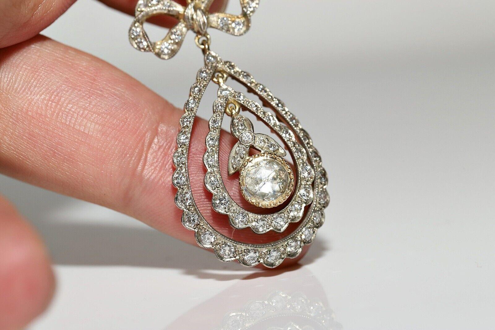 Vintage Circa 1980er Jahre 14k Gold Handgefertigte Halskette mit natürlichem Diamant-Deko-Anhänger, Vintage Damen im Angebot