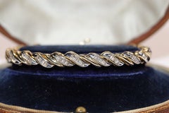 Vintage Circa 1980s 14k Gold Natural Baguette Cut Diamond Decorated Bracelet