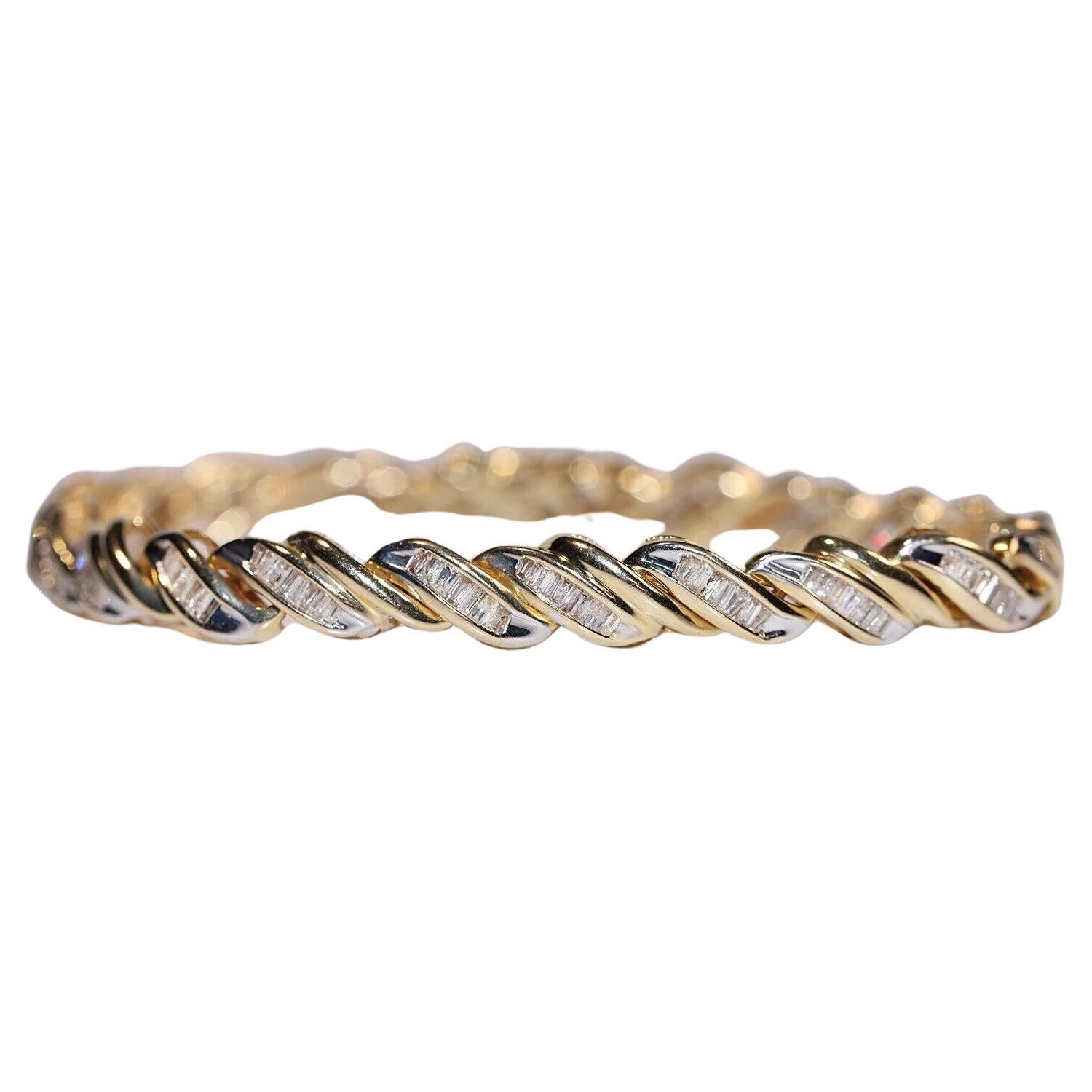 Vintage Circa 1980s 14k Gold Natural Baguette Cut Diamond Decorated Bracelet