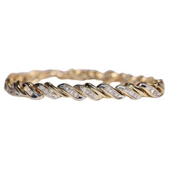 Vintage Circa 1980s 14k Gold Natural Baguette Cut Diamond Decorated Bracelet