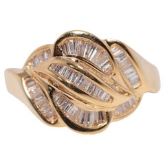 Vintage Circa 1980s 14k Gold Natural Baguette Cut Diamond Decorated Ring