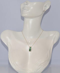 Vintage Circa 1980s 14k Gold Natural Caliber Cut Emerald  Pendant Necklace