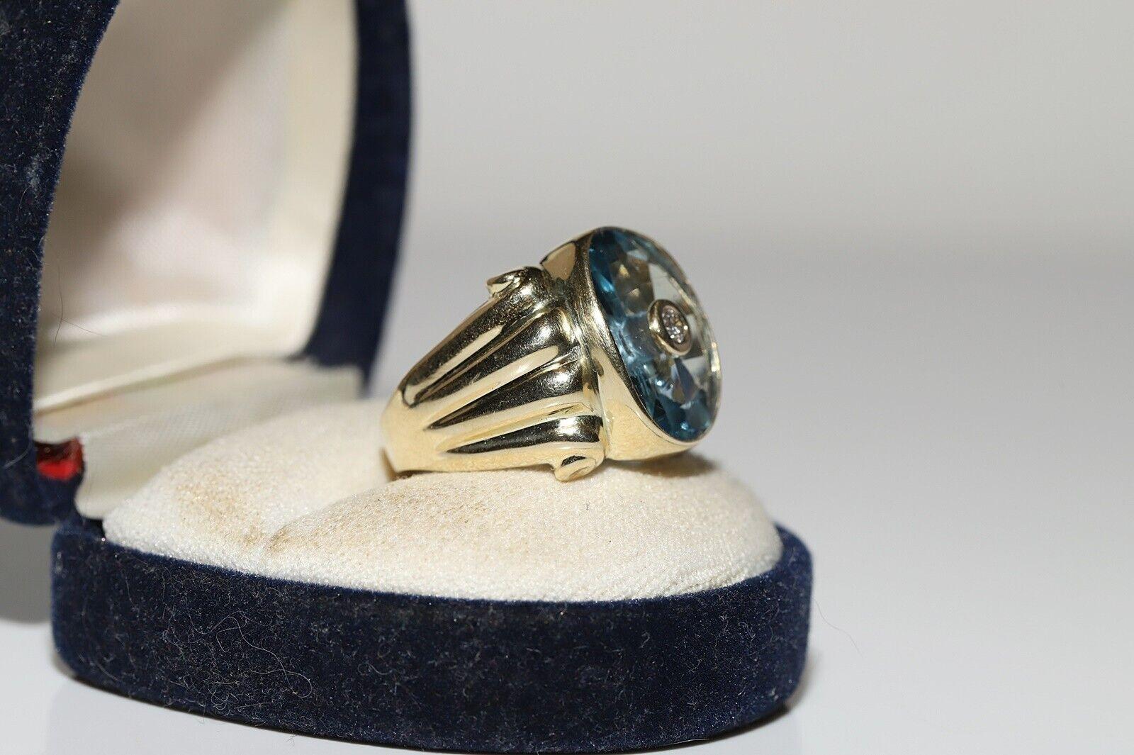 Vintage Circa 1980er Jahre 14k Gold Natürlicher Diamant und Aquamarin Dekorierter Ring im Angebot 8