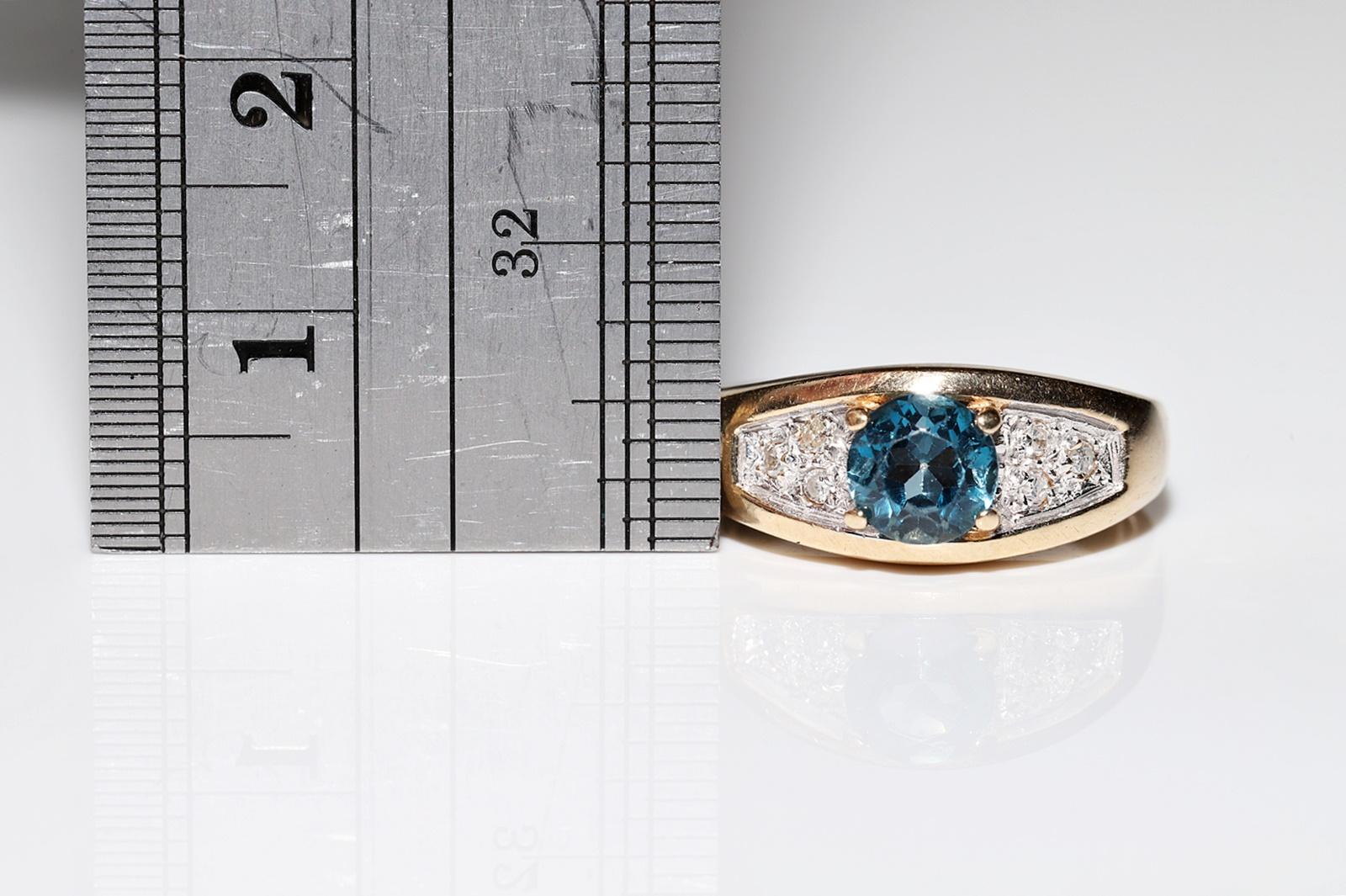Vintage CIRCA 1980s 14k Gold Natürlicher Diamant und Blauer Topas Dekorierter Ring im Angebot 5